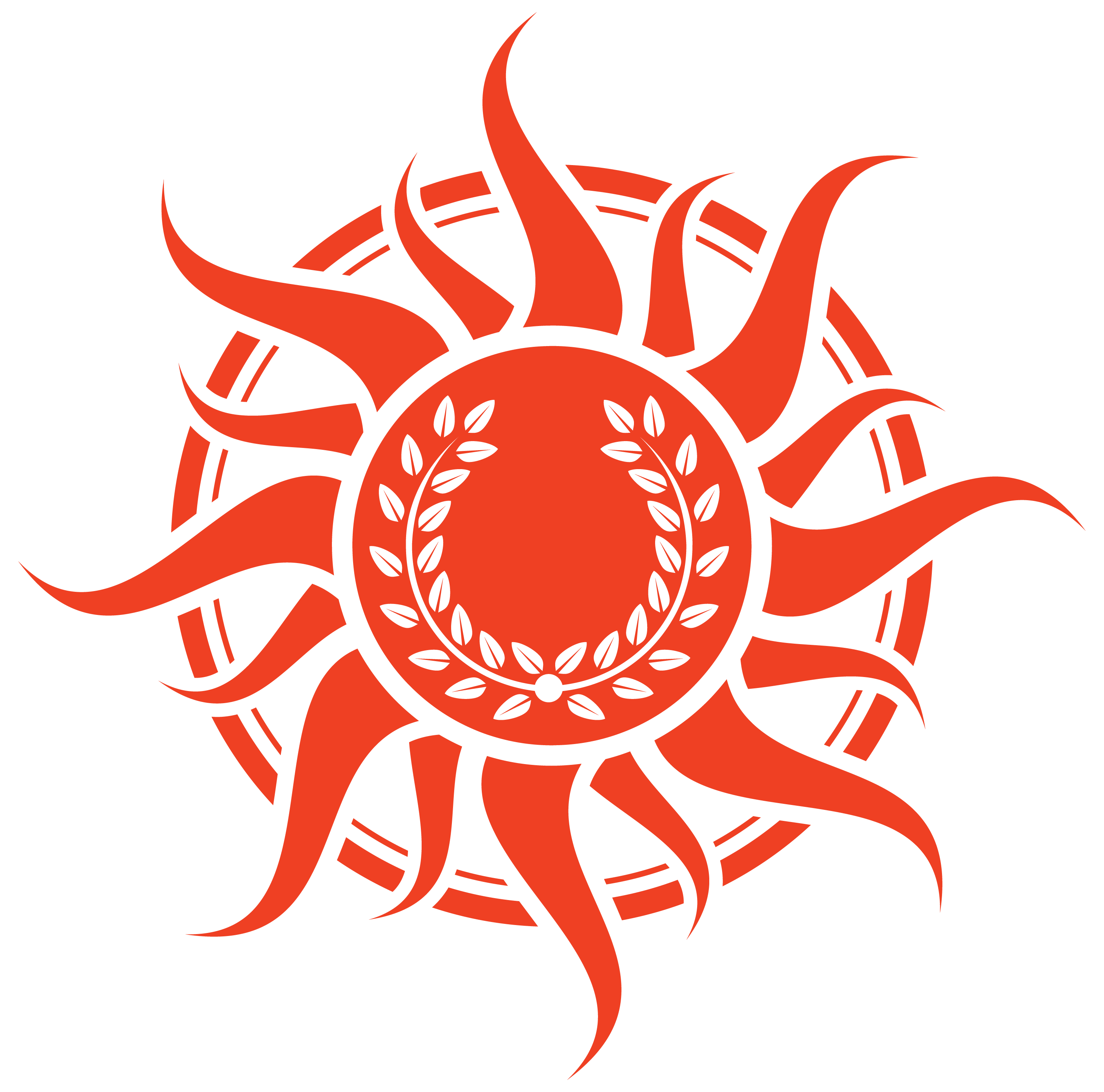 Nationalist Icon. Light and Victory Logo. Reddish orange sun with laurel wreath in centre.